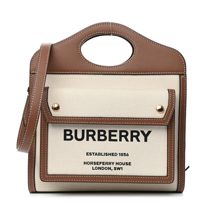 Burberry Canvas Smooth Calfskin Two Tone Mini Pocket Bag Natural Malt Brown 1 of 8