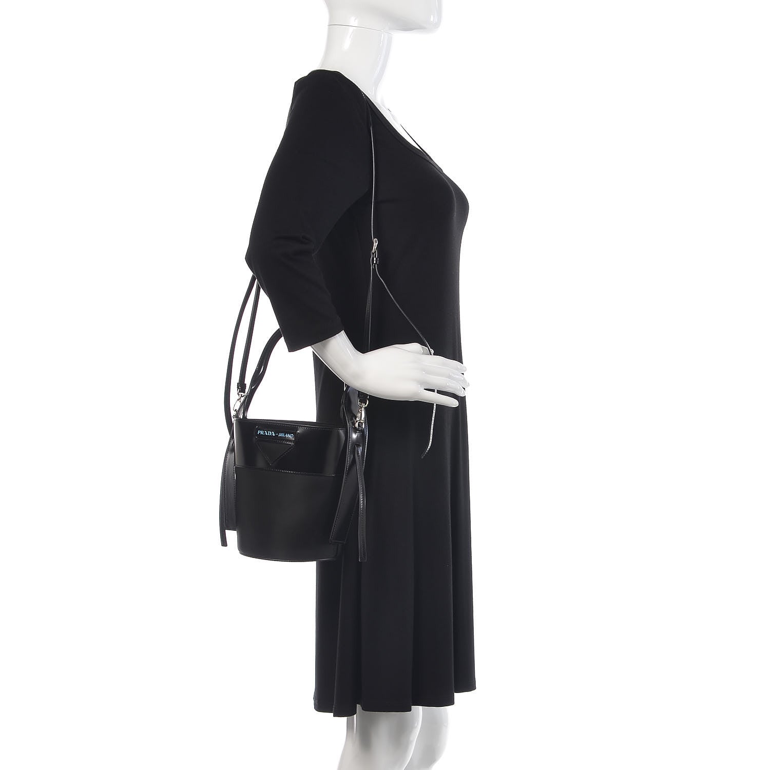 Prada Calfskin Tessuto Nylon Ouverture Bucket Bag Black 2 of 9