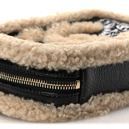 Chanel Shiny Crumpled Sheepskin Shearling Waist Bag Black Beige 9 of 13