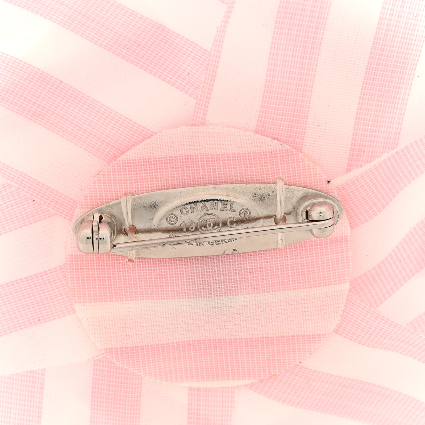 Fabric Camellia CC Brooch Pink White