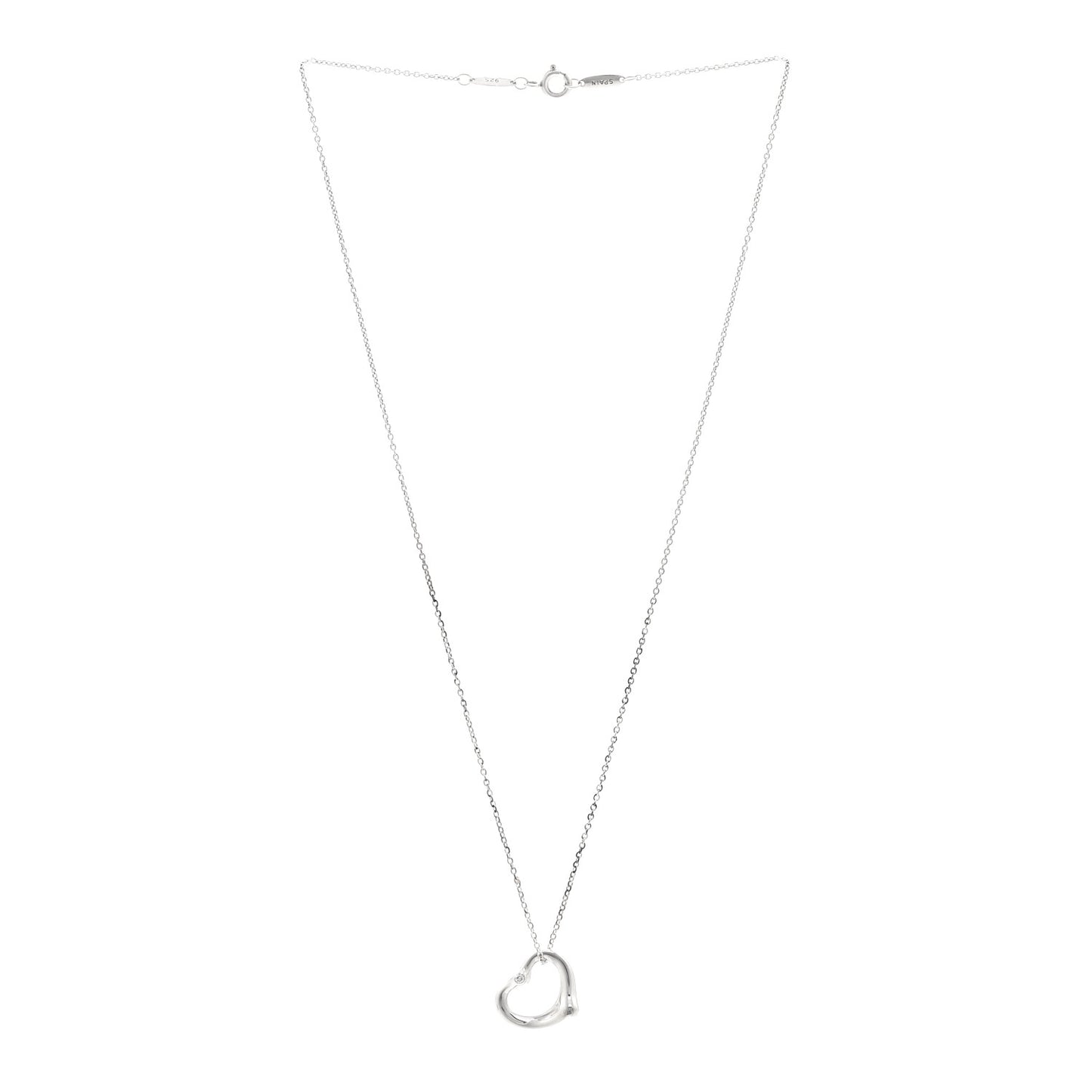 Sterling Silver Diamond 16mm Elsa Peretti Open Heart Pendant Necklace