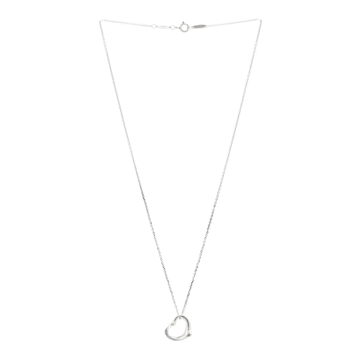 Tiffany Sterling Silver Diamond 16mm Elsa Peretti Open Heart Pendant Necklace 3 of 5
