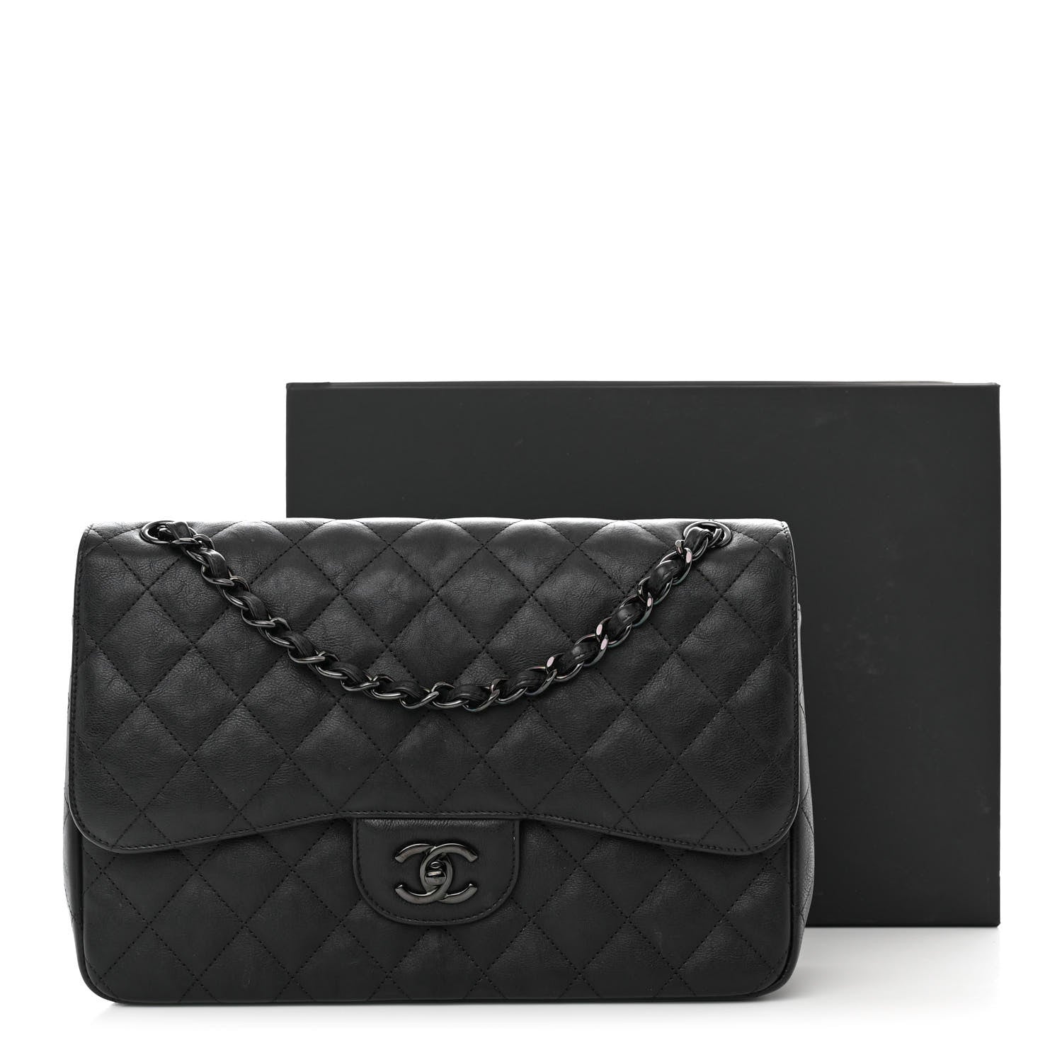 Chanel Crumpled Calfskin Quilted Jumbo Double Flap So Black 13 of 13