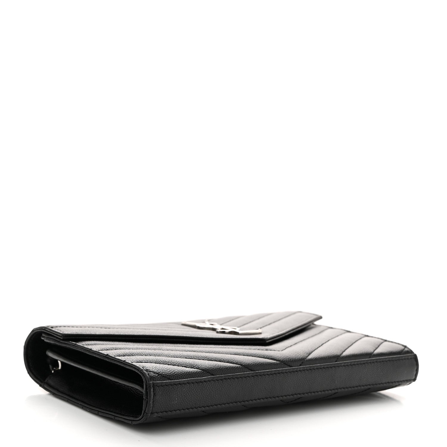 Saint Laurent Grain De Poudre Matelasse Chevron Monogram Chain Wallet Black 4 of 10