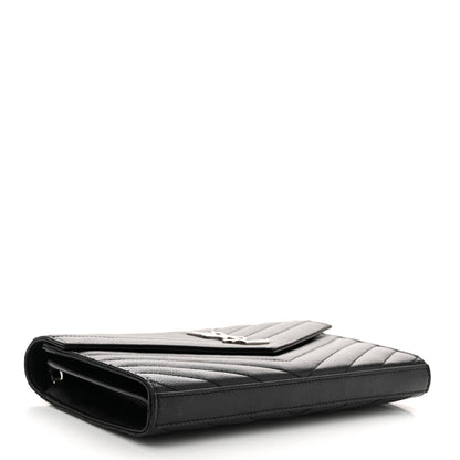 Saint Laurent Grain De Poudre Matelasse Chevron Monogram Chain Wallet Black 4 of 10