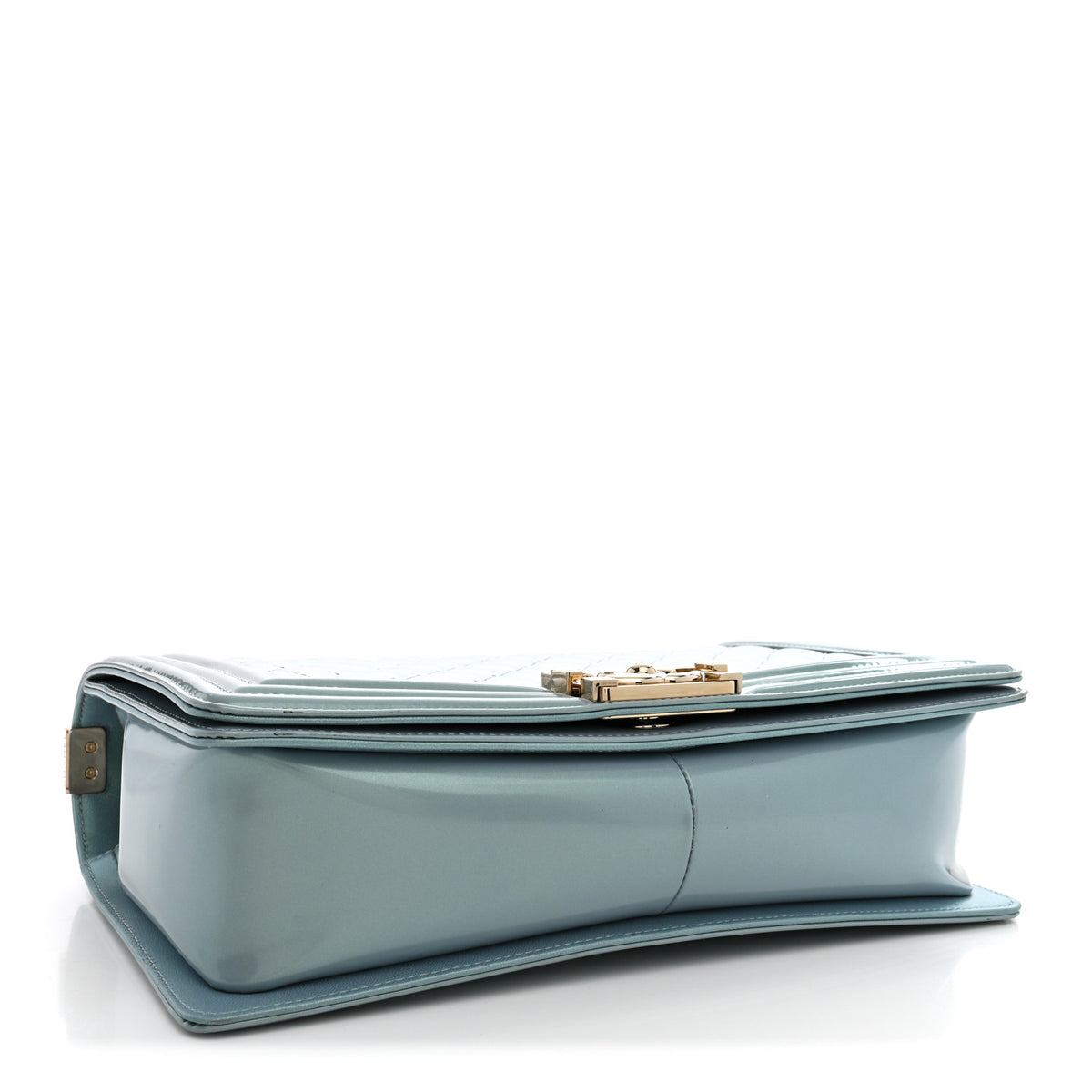 Iridescent Glazed Calfskin Quilted New Medium Boy Flap Light Blue