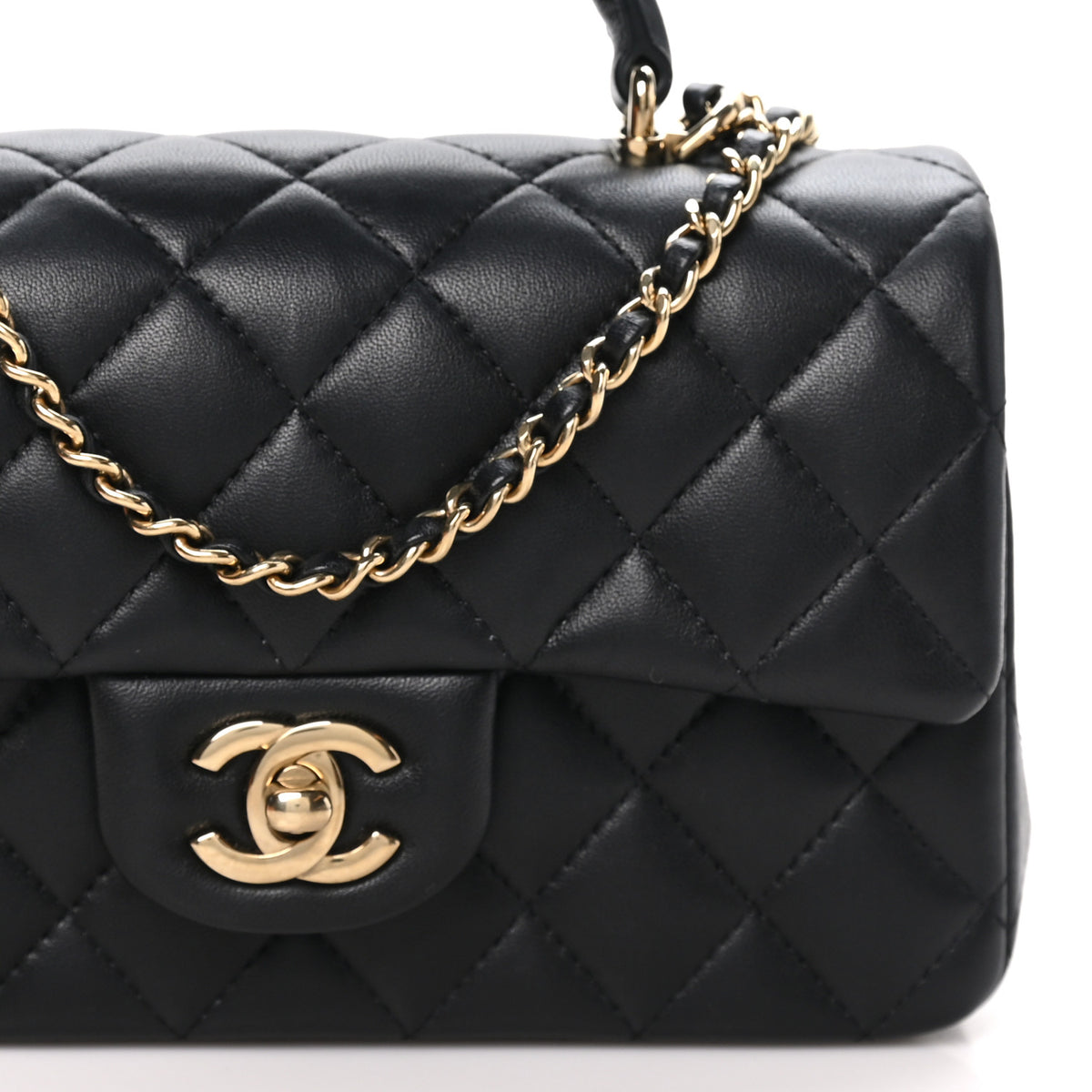 Chanel Lambskin Quilted Mini Top Handle Rectangular Flap Black 8 of 11