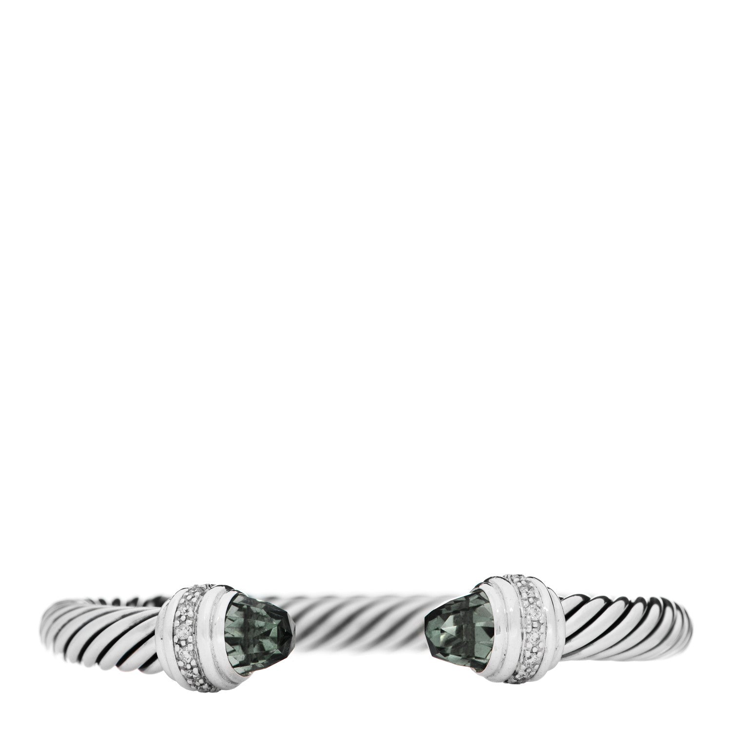 David Yurman Sterling Silver Diamond Prasiolite 7mm Cable Classics Bracelet 1 of 3