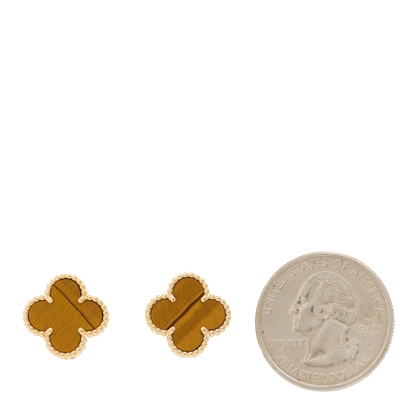18K Yellow Gold Tiger's Eye Vintage Alhambra Earrings