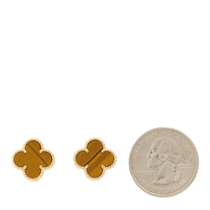 Van Cleef & Arpels 18K Yellow Gold Tiger's Eye Vintage Alhambra Earrings 2 of 5