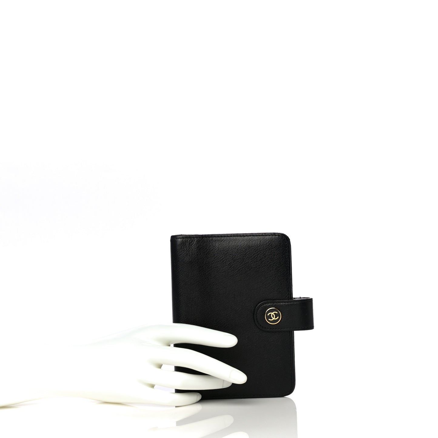 Grained Calfskin CC Button Pocket Agenda Cover Black