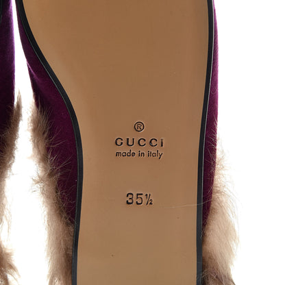 Gucci Velvet Fur Womens Princetown Slippers 35.5 Fucsia Violet Cyclamen Natural 6 of 8