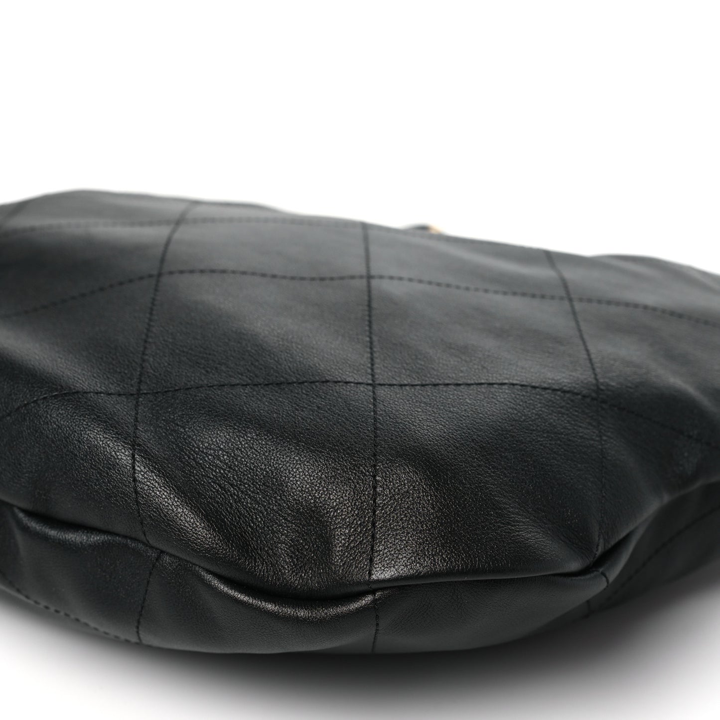 Calfskin Stitched Curved Chain Hobo Black