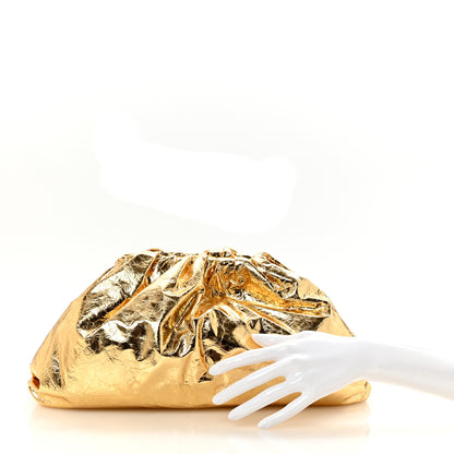 Bottega Veneta Metallic Crinkled Lambskin The Pouch Oversized Clutch Oro 2 of 6