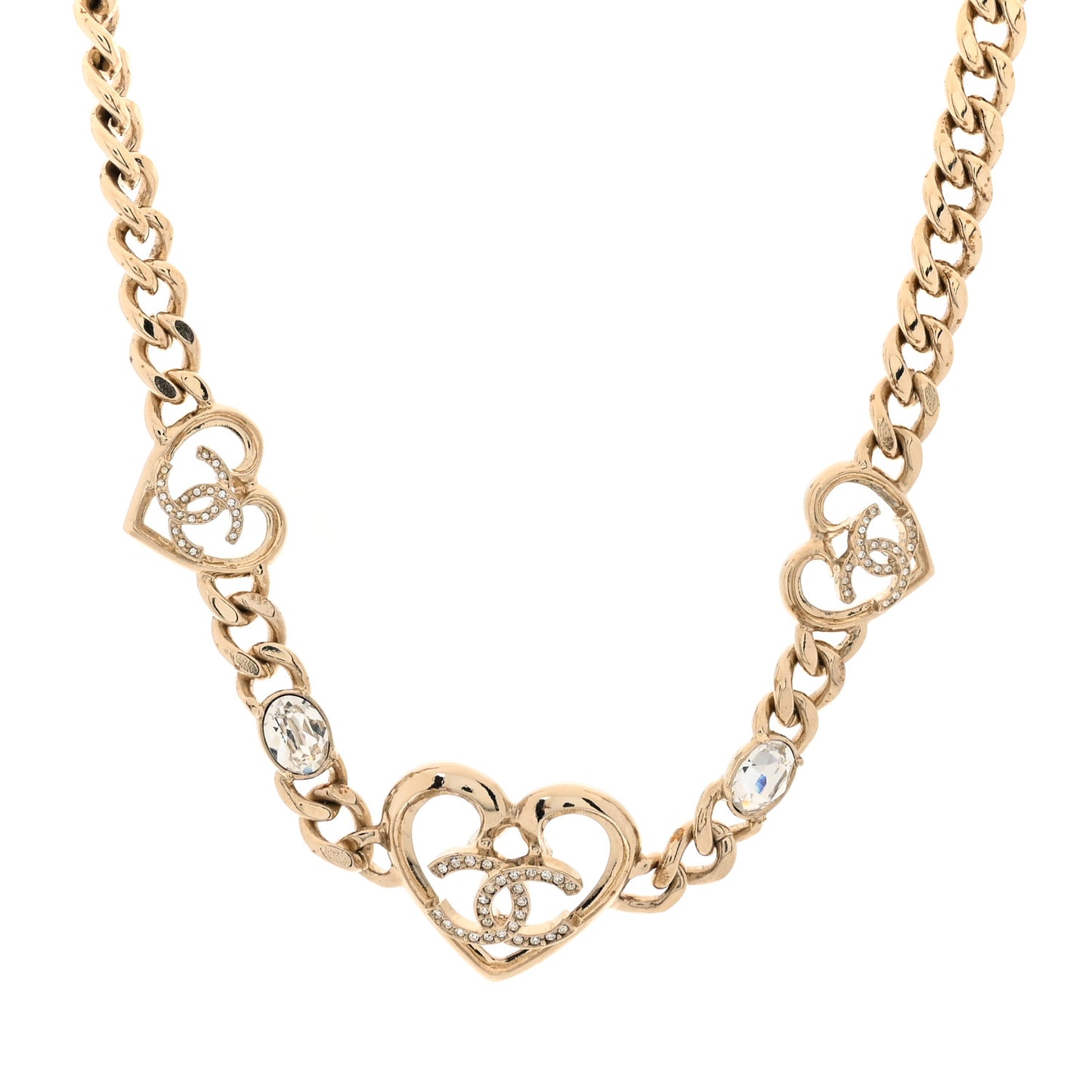 Crystal CC Heart Chain Choker Necklace Gold