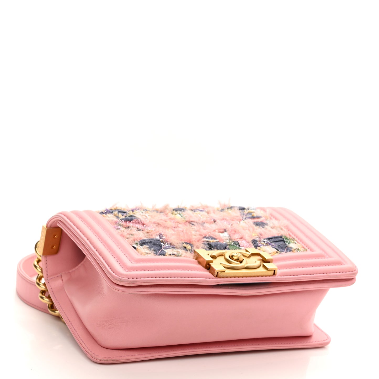 Lambskin Tweed Quilted Small Boy Flap Pink