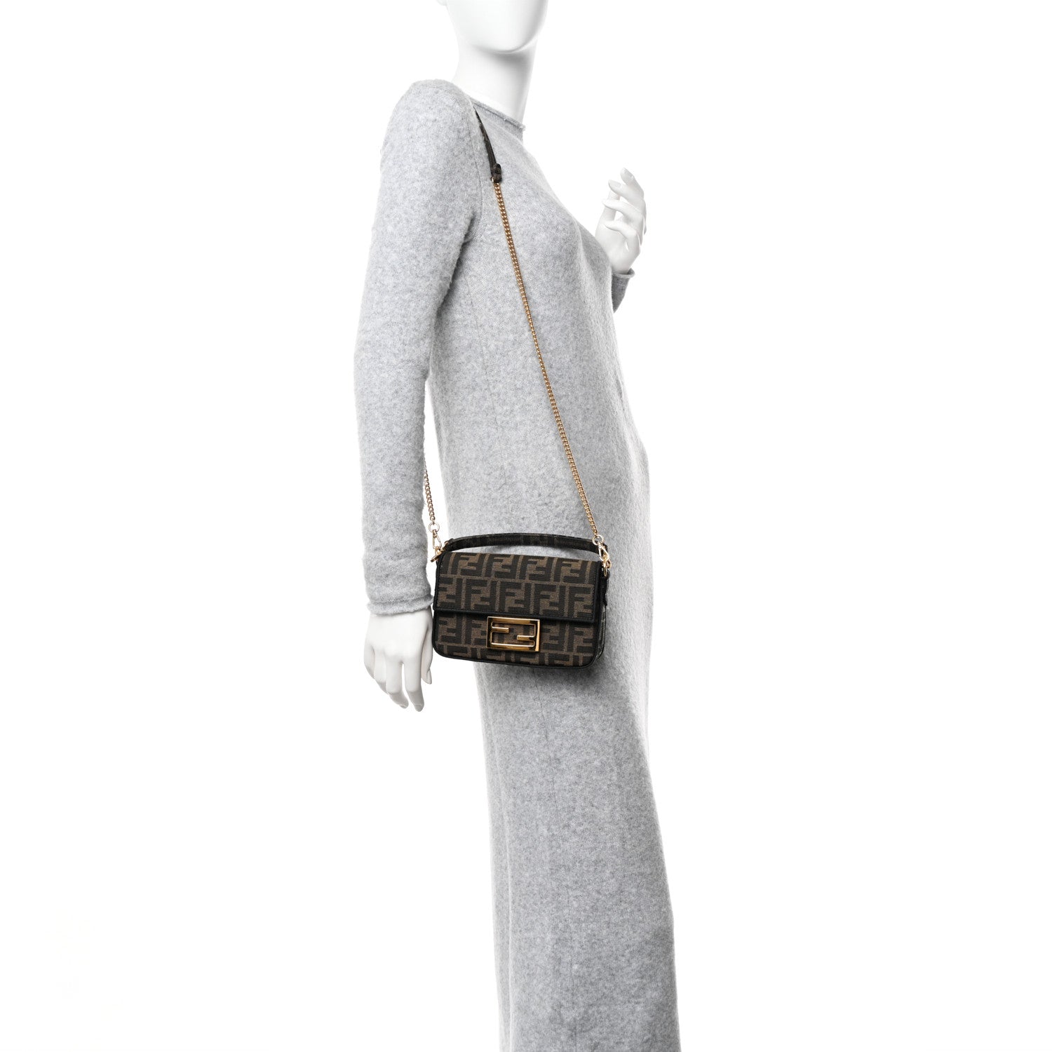 Fendi Fabric Jacquard FF 1974 Mini Baguette Tobacco Moro Black 2 of 14