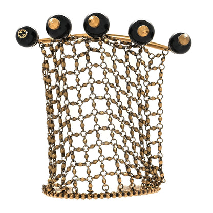 Gucci Metal Embellished Pearl Multi-Finger Ring Bracelet Black Gold 1 of 4