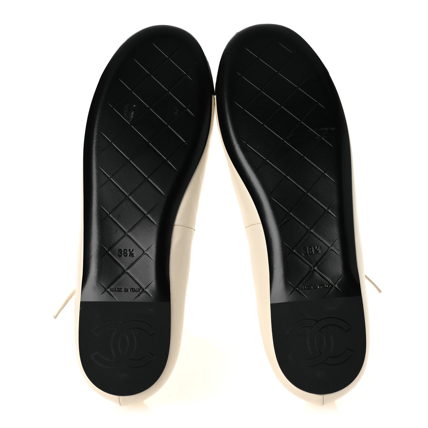 Lambskin Grosgrain Mary Jane Flats 38.5 Ivory Black