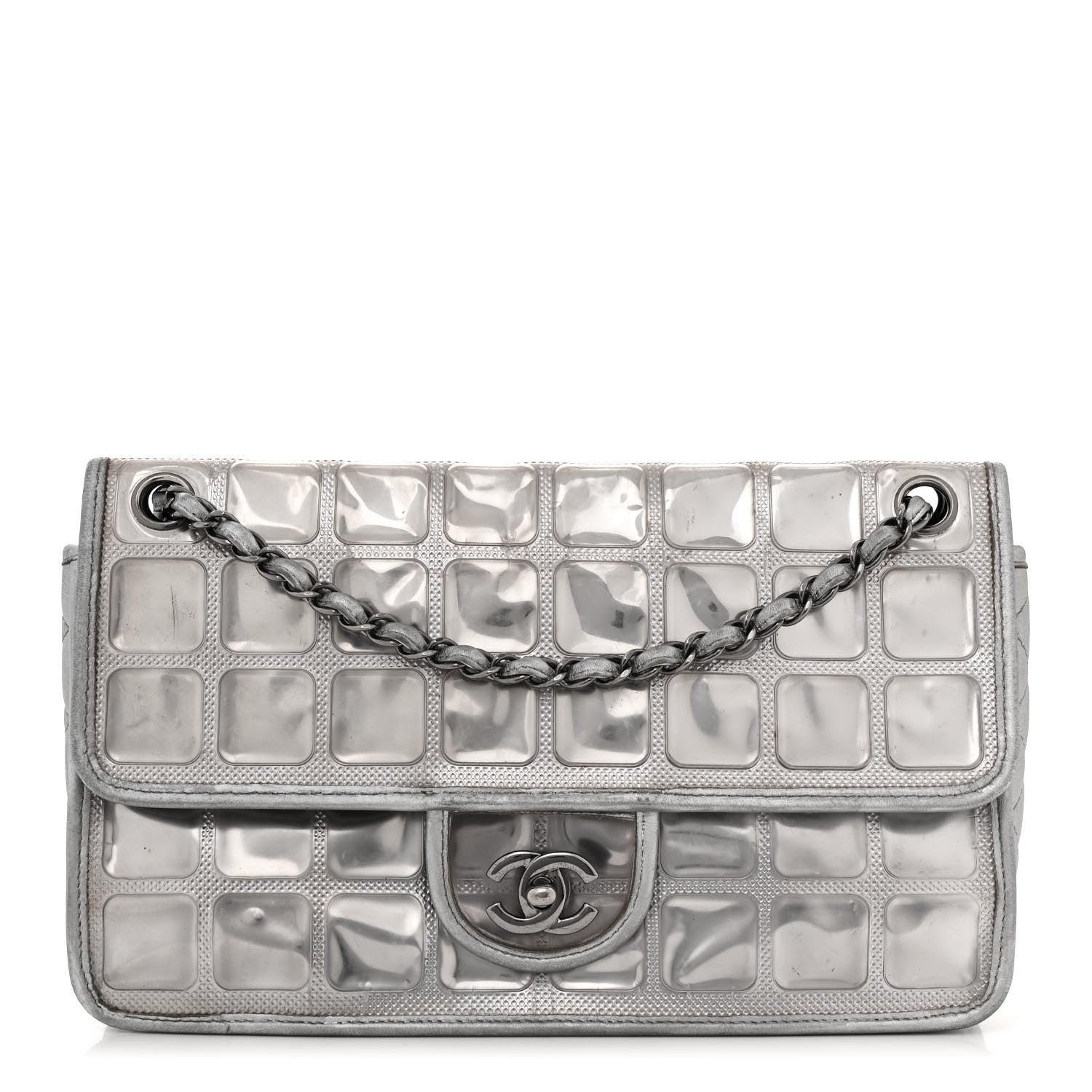 Chanel Vinyl Large Ice Cube Flap Silver 2 of 35