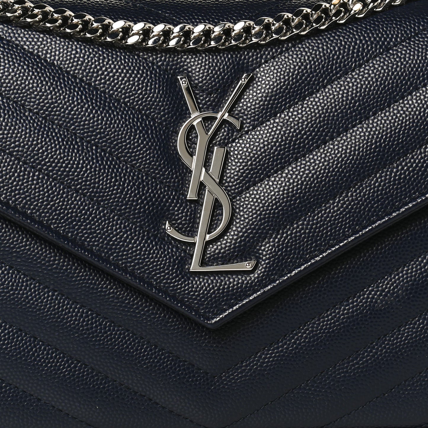 Grain De Poudre Matelasse Chevron Monogram Envelope Chain Wallet Deep Marine