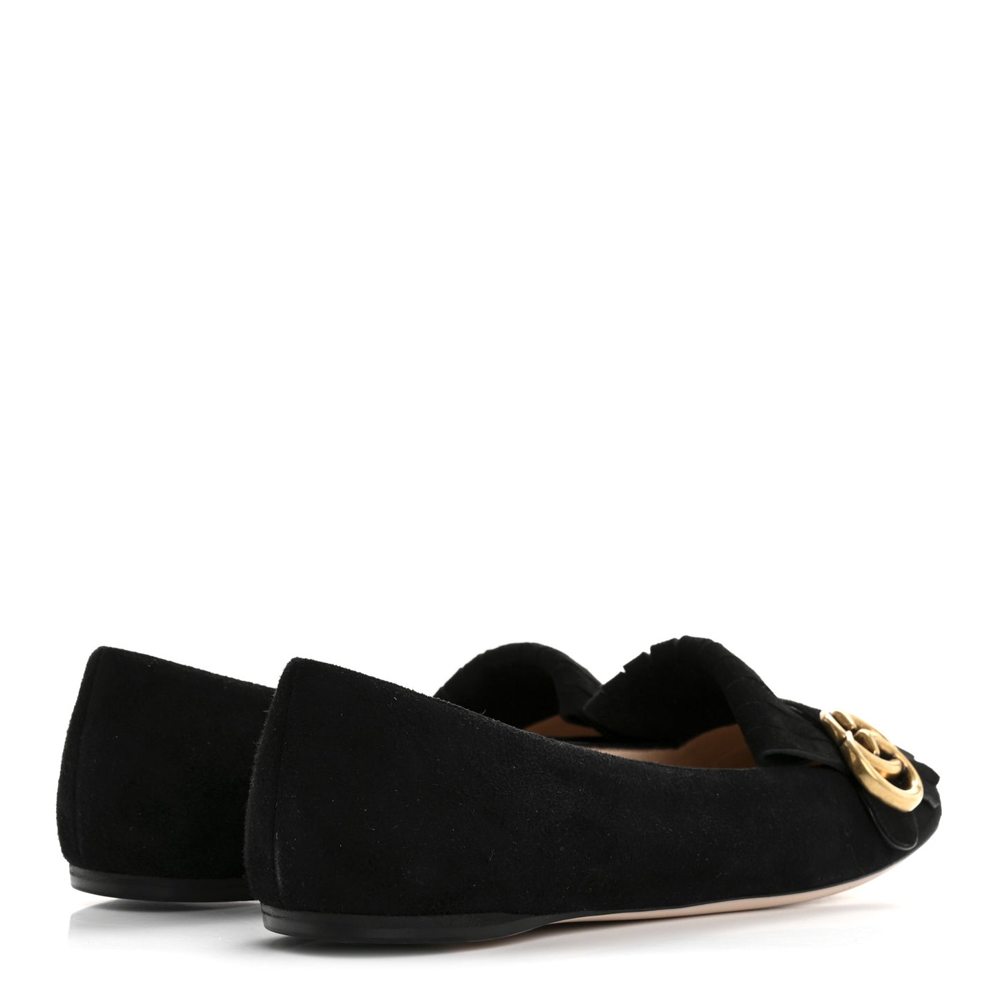 Kid Scamosciato GG Marmont Fringe Flats 38.5 Black