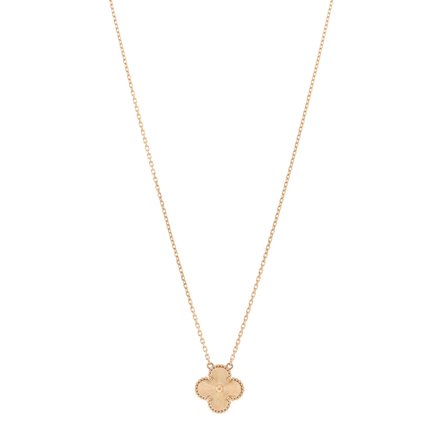 Van Cleef & Arpels 18K Yellow Gold Guilloche Vintage Alhambra Pendant Necklace 1 of 5
