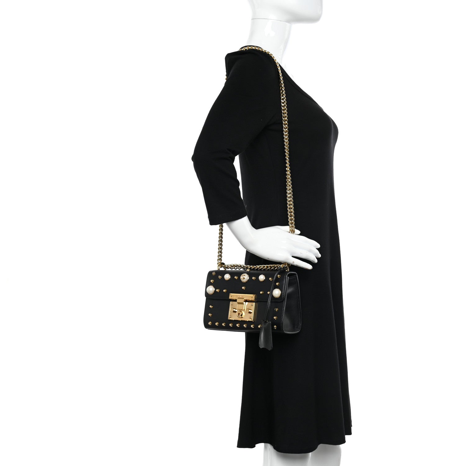 Gucci Calfskin Studded Small Padlock Shoulder Bag Black 2 of 15