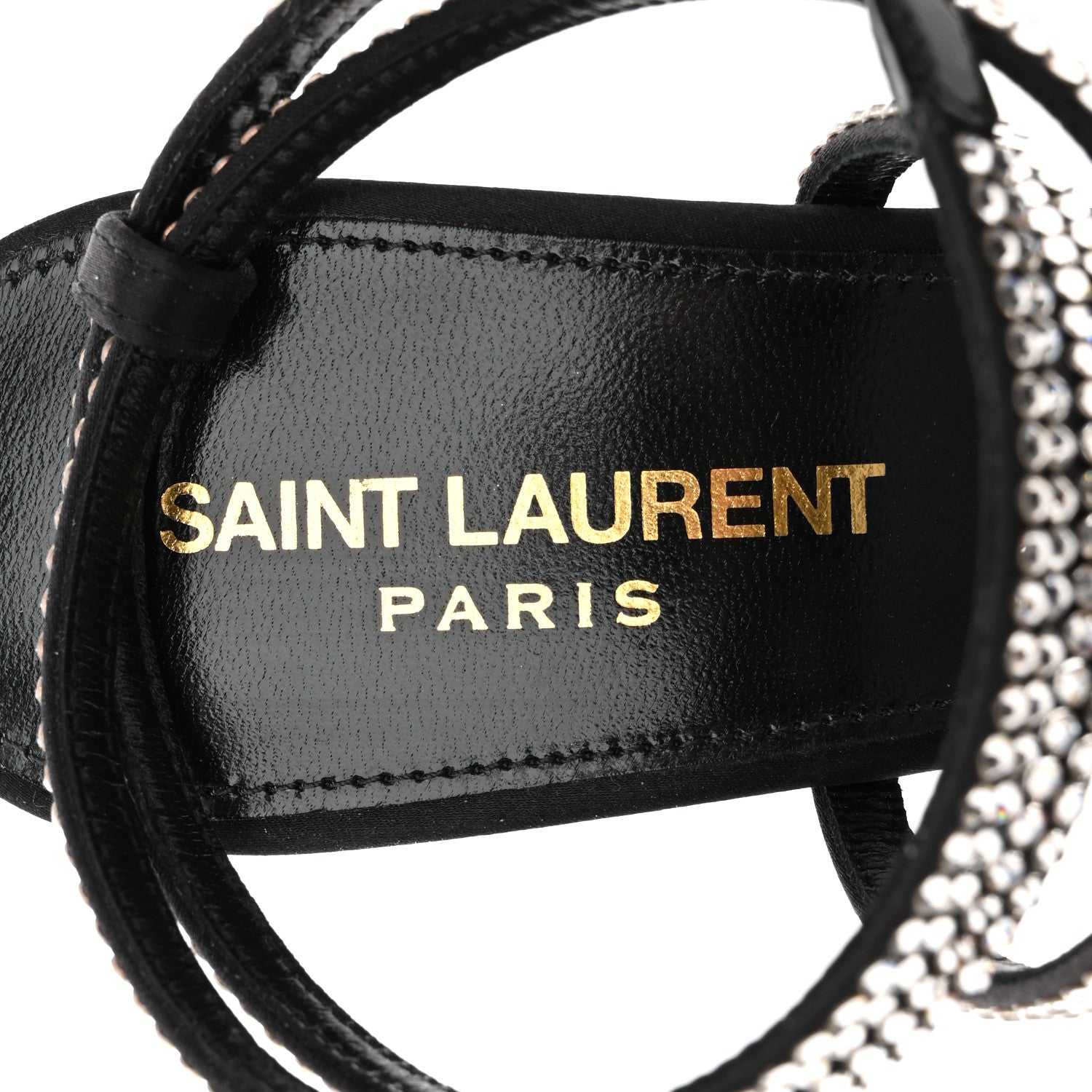 Saint Laurent Crepe Satin Crystal Satine 110 Sandals 36 Black