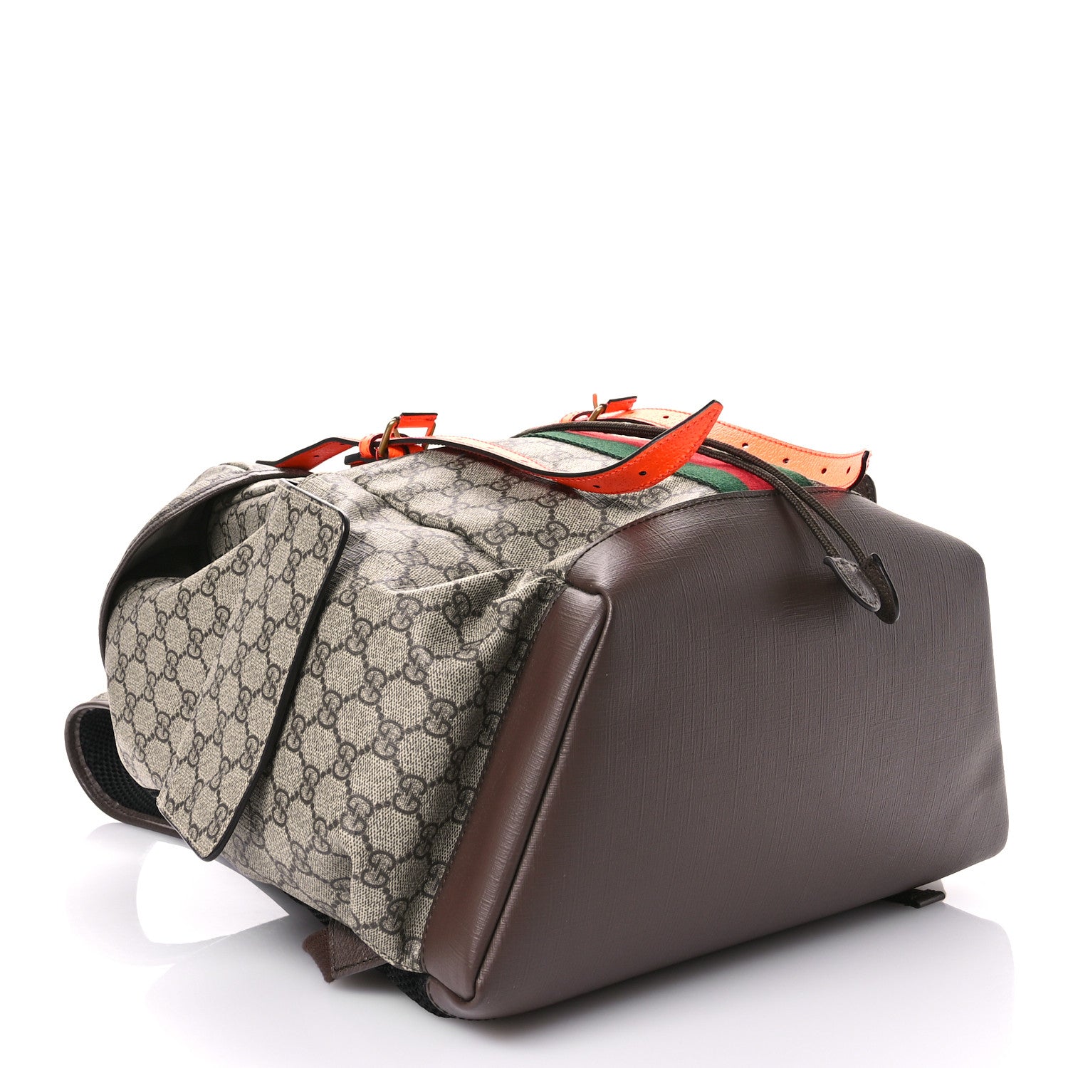 Gucci GG Supreme Monogram Medium Ophidia Double Buckle Backpack Beige Ebony Neon Orange 3 of 9