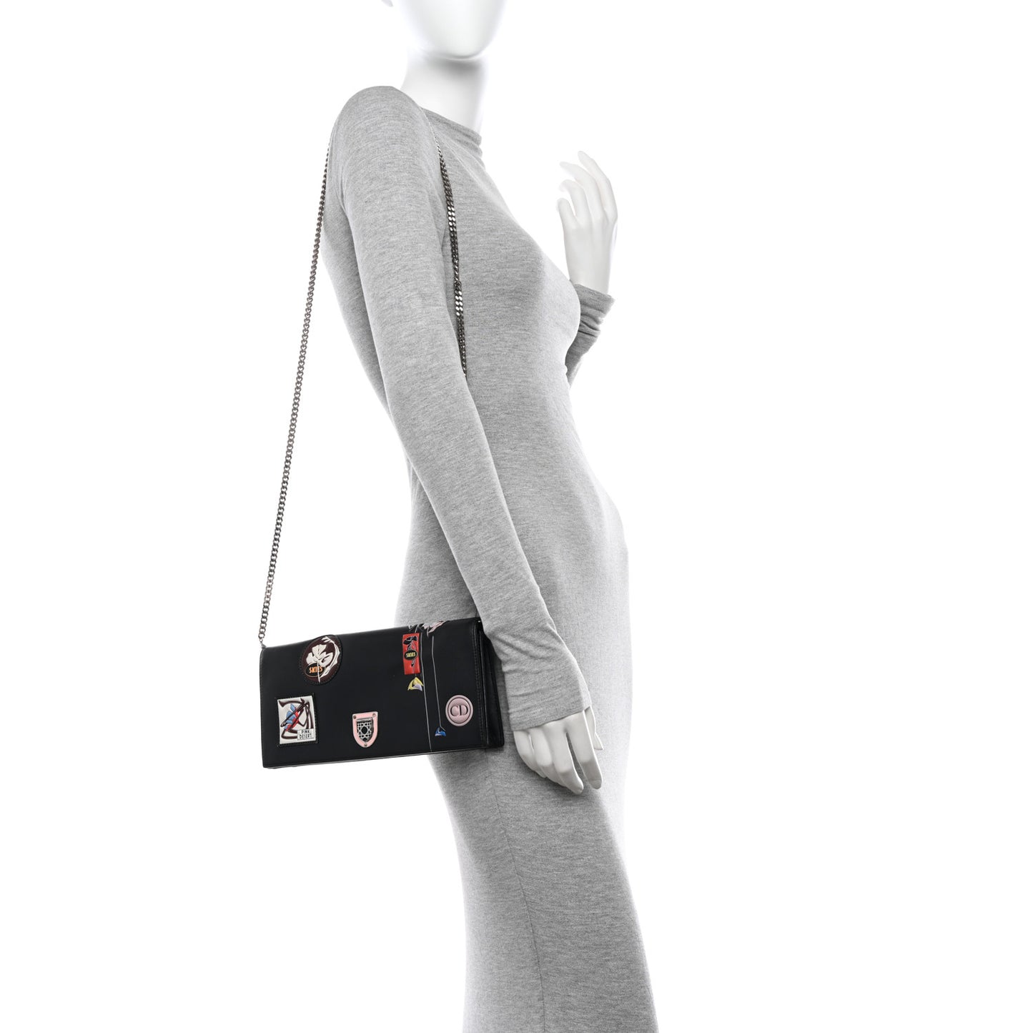 Calfskin Paradise Diorama Croisiere Chain Wallet Black