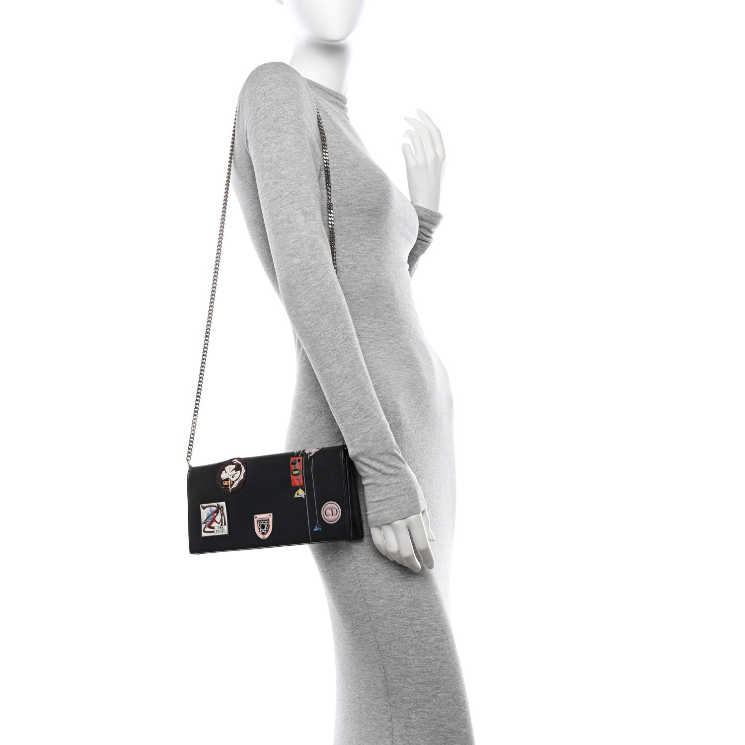 Christian Dior Calfskin Paradise Diorama Croisiere Chain Wallet Black 2 of 15