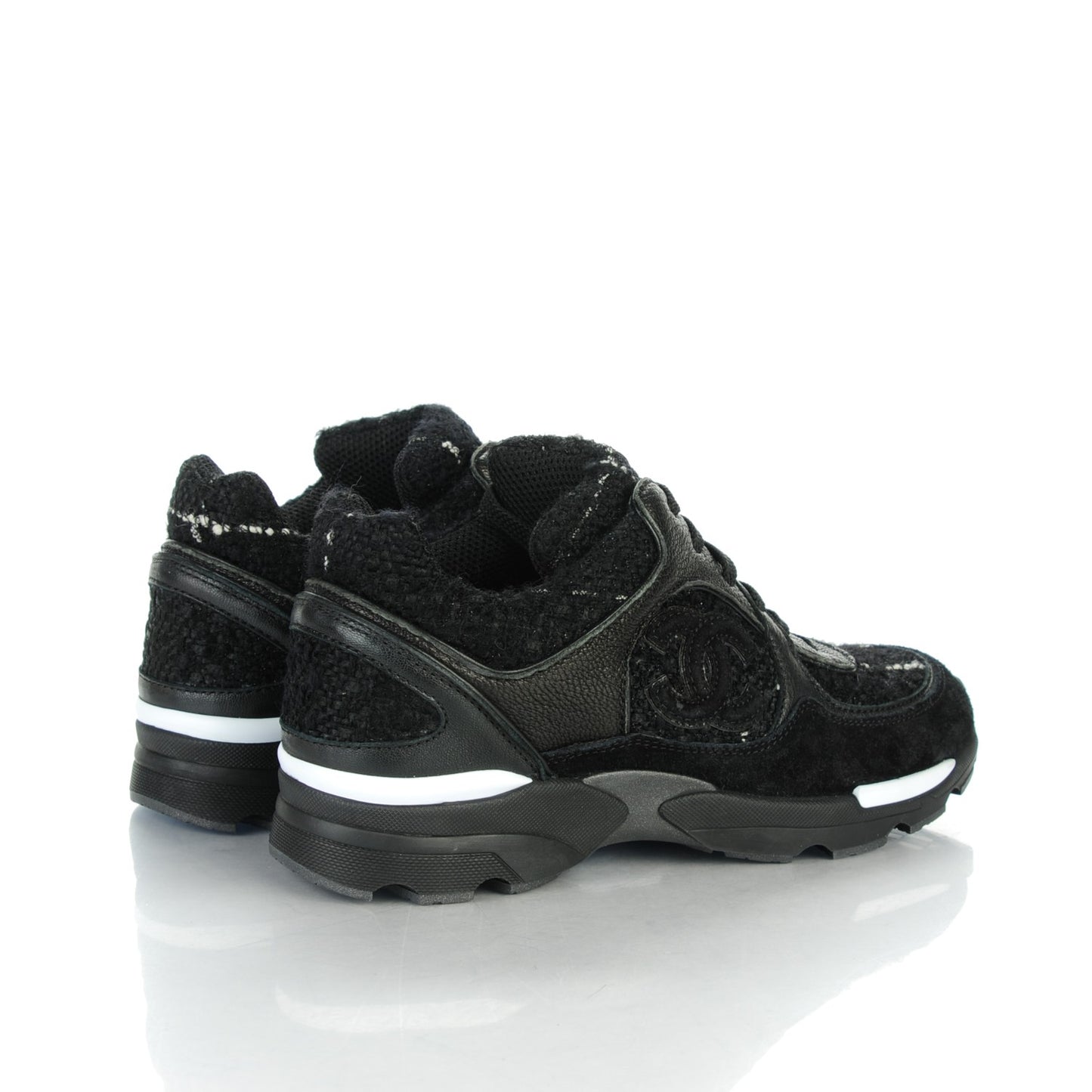 Suede Tweed Goatskin CC Sneakers 34.5 Black