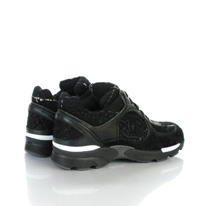 Chanel Suede Tweed Goatskin CC Sneakers 34.5 Black 4 of 8