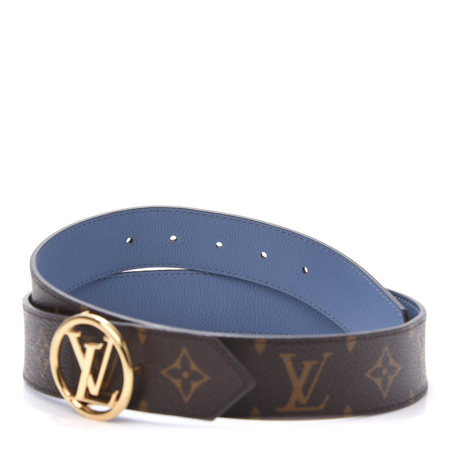 Calfskin Monogram 35mm LV Circle Reversible Belt 80 82 Denim Blue