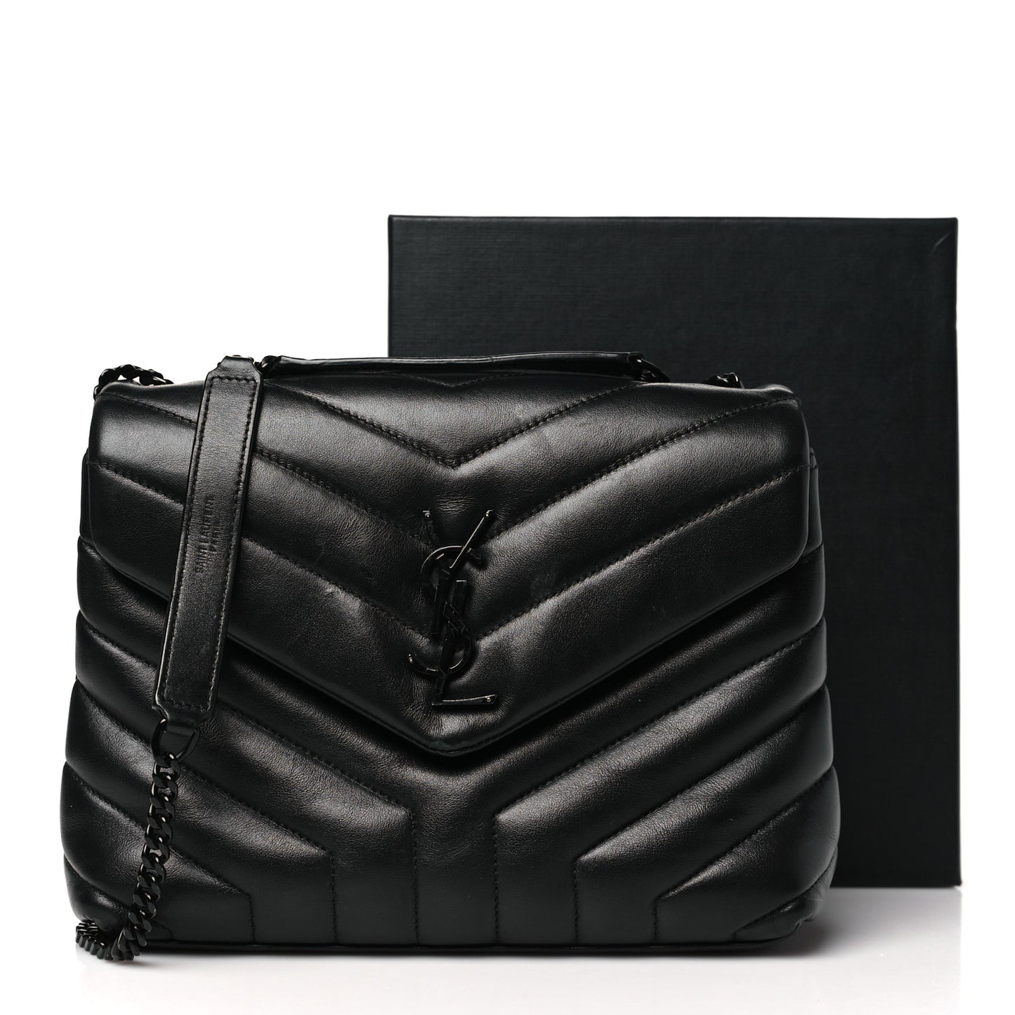 Calfskin Y Quilted Monogram Monochrome Small Loulou Chain Satchel Black