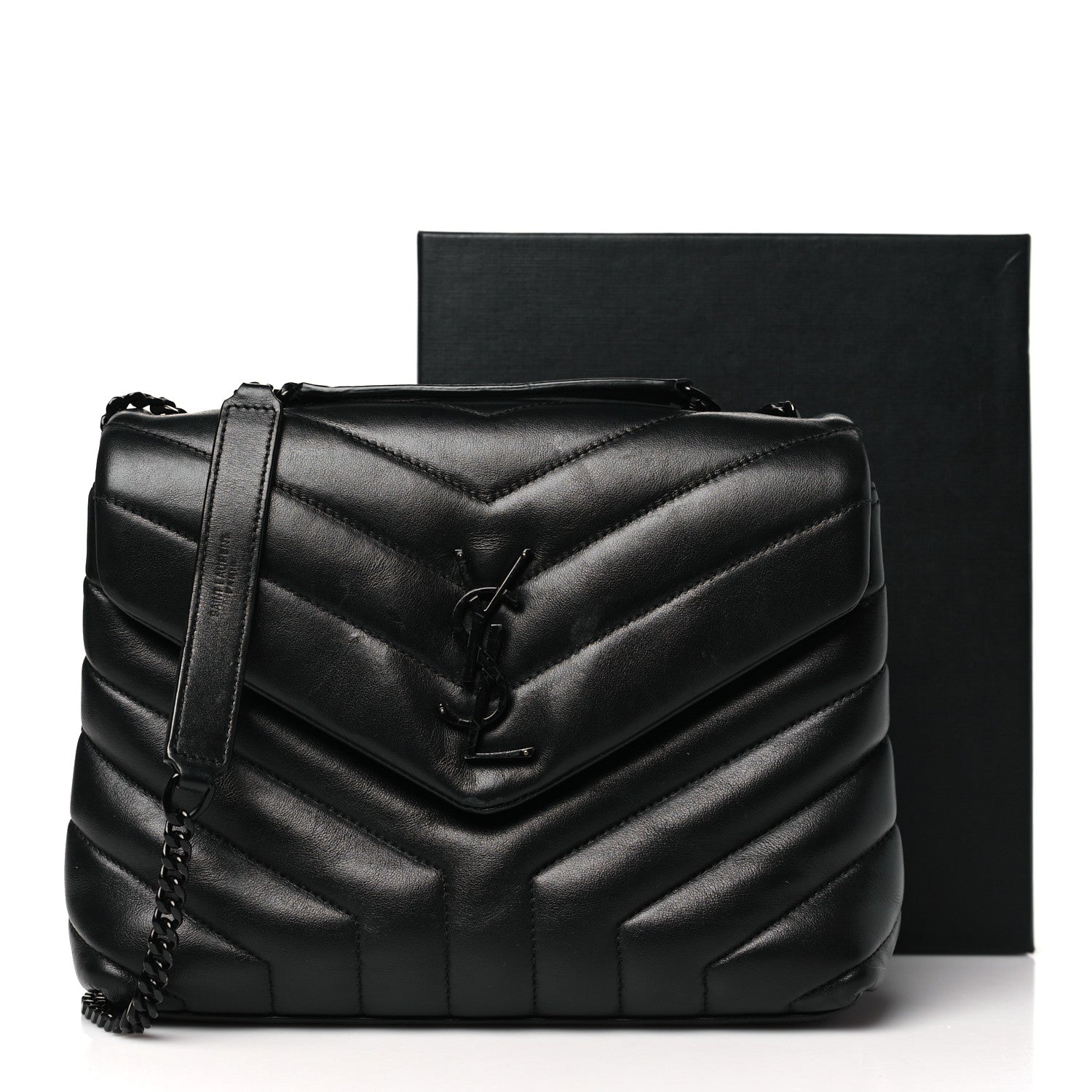 Saint Laurent Calfskin Y Quilted Monogram Monochrome Small Loulou Chain Satchel Black 12 of 12
