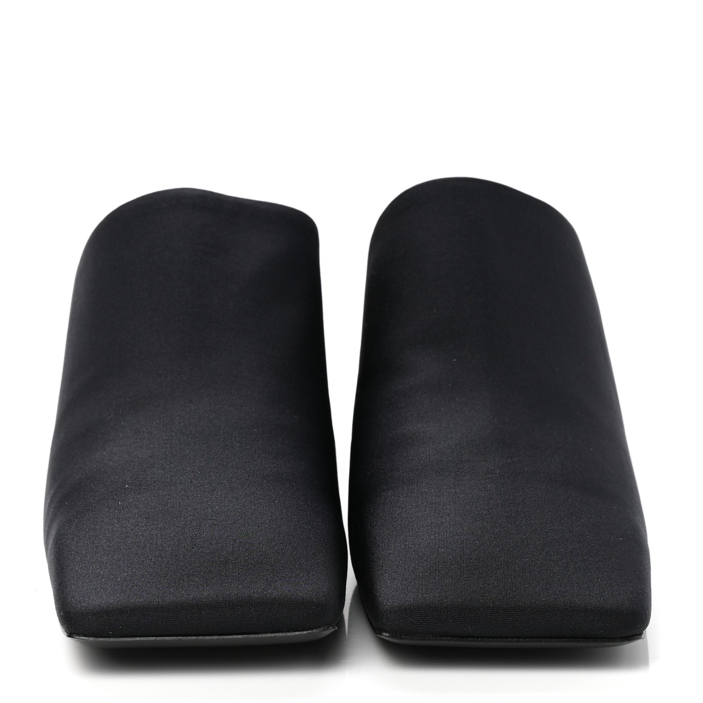 Satin Square Mule Heel Sandals 39 Black
