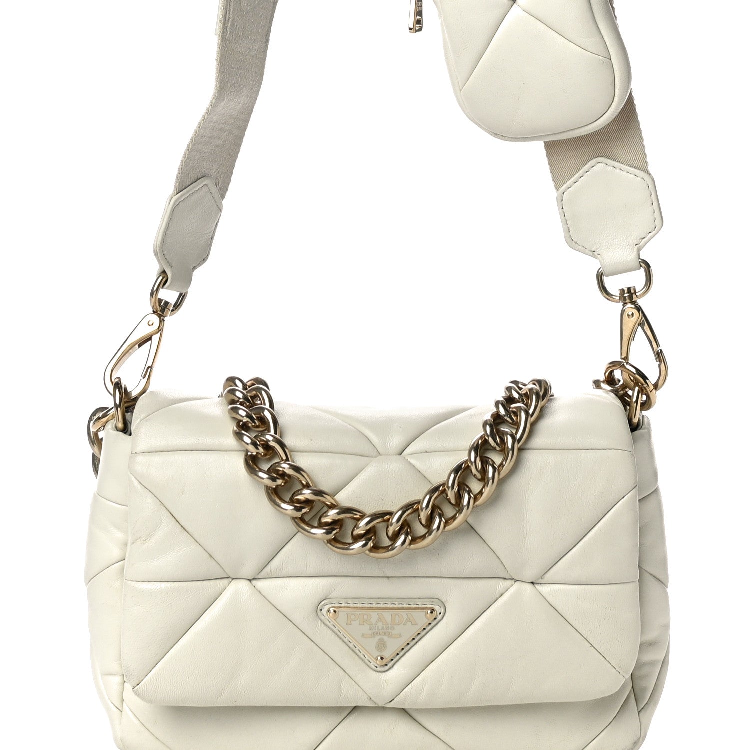 Prada Nappa Re-Nylon Triangle Quilted Patchwork System Flap Shoulder Bag White 10 of 14