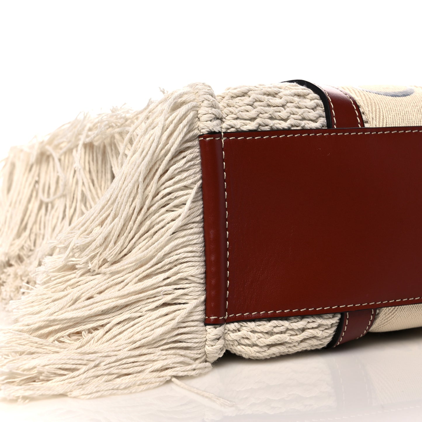 Cotton Calfskin Medium Woody Ribbon Fringe Tote Sepia Brown