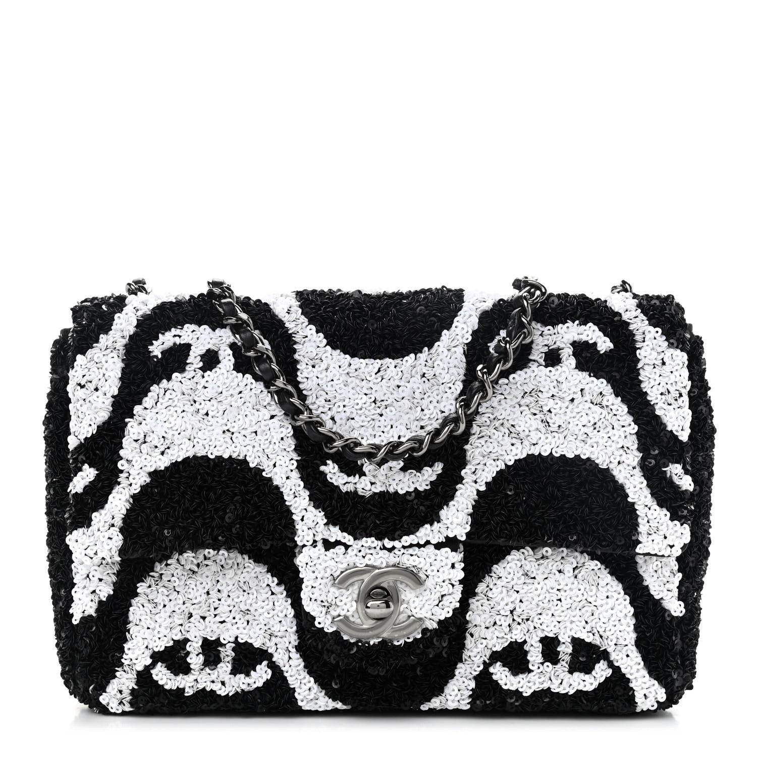 Chanel Sequin Mini Rectangular Flap Black White 1 of 9