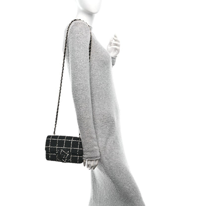 Chanel Tweed Quilted Small Camellia Flap Black White 2 of 11