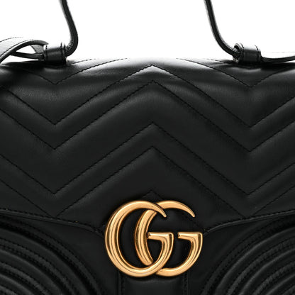 Gucci Calfskin Matelasse Small GG Marmont Top Handle Shoulder Bag Black 8 of 12