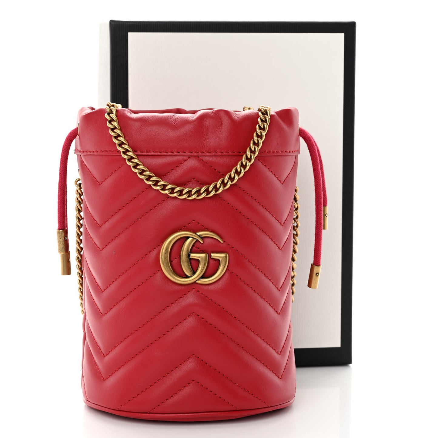 Calfskin Matelasse Mini GG Marmont 2.0 Bucket Bag Hibiscus Red