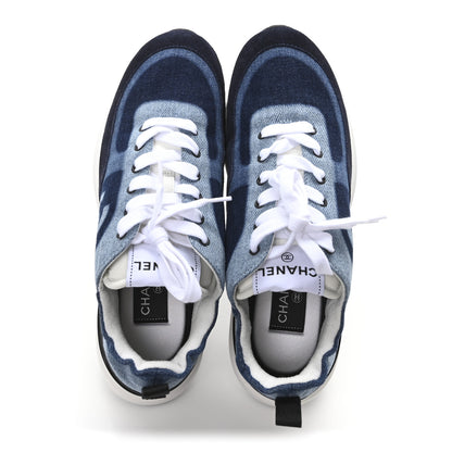Chanel Denim Suede Calfskin Womens CC Sneakers 39 Dark Blue 2 of 9