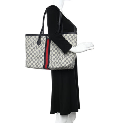 Gucci GG Supreme Monogram Textured Calfskin Web Medium Ophidia Shopping Tote Beige Blue 2 of 9