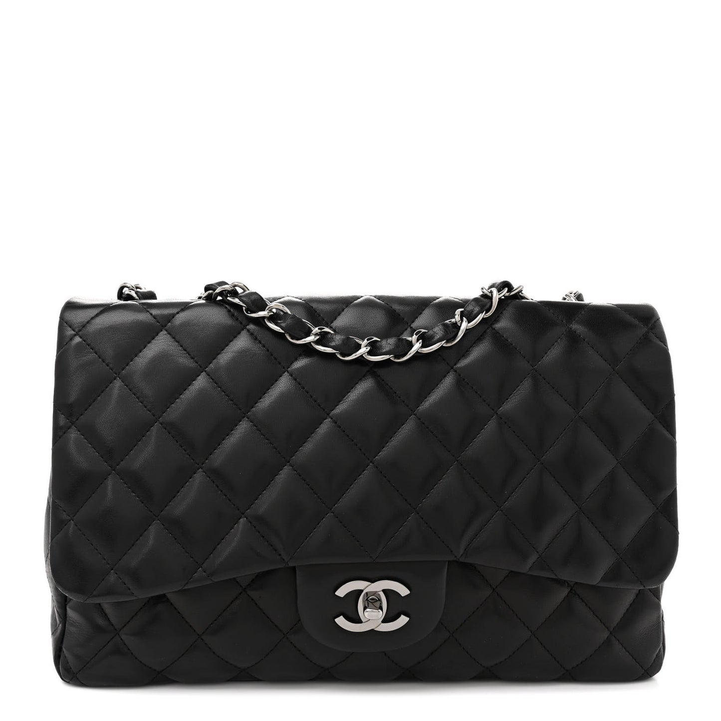 Lambskin Quilted Jumbo Single Flap Black