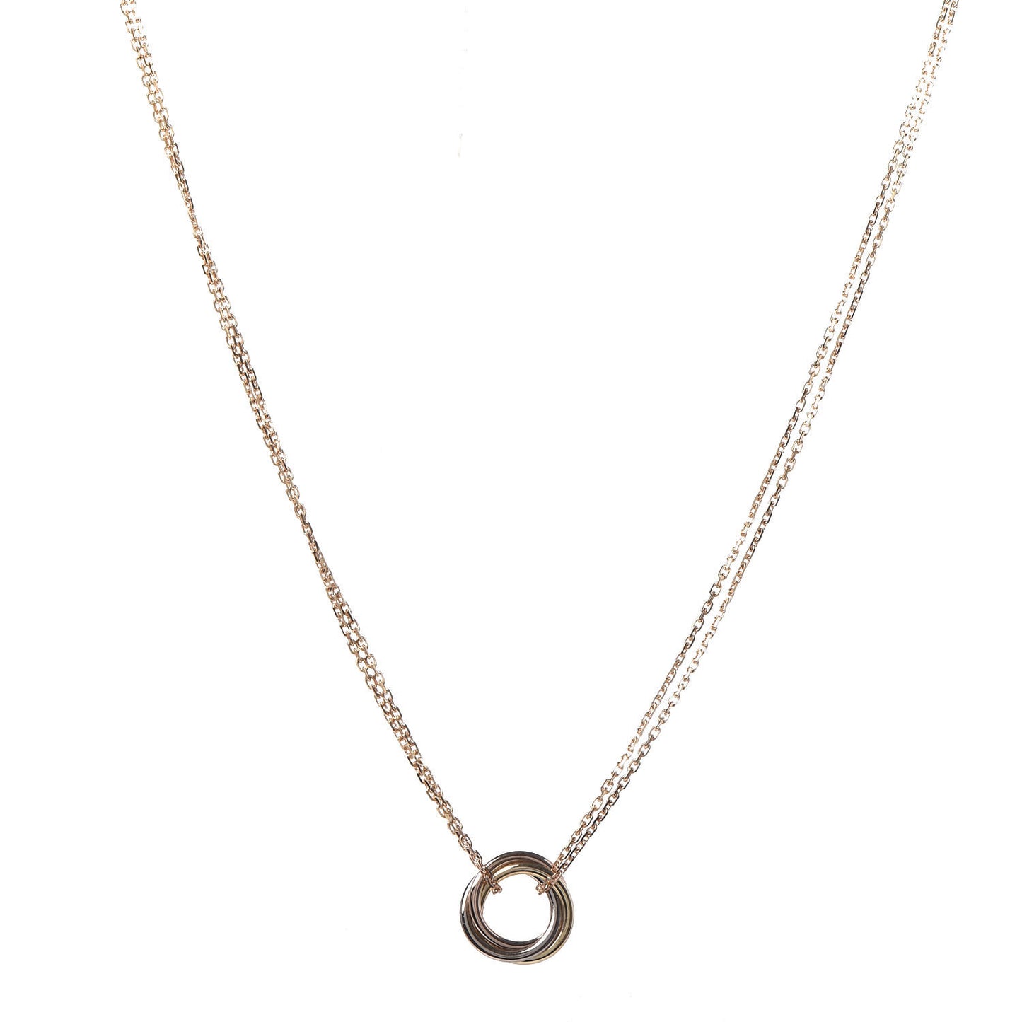 18K Pink Yellow White Gold Trinity Double Chain Pendant Necklace