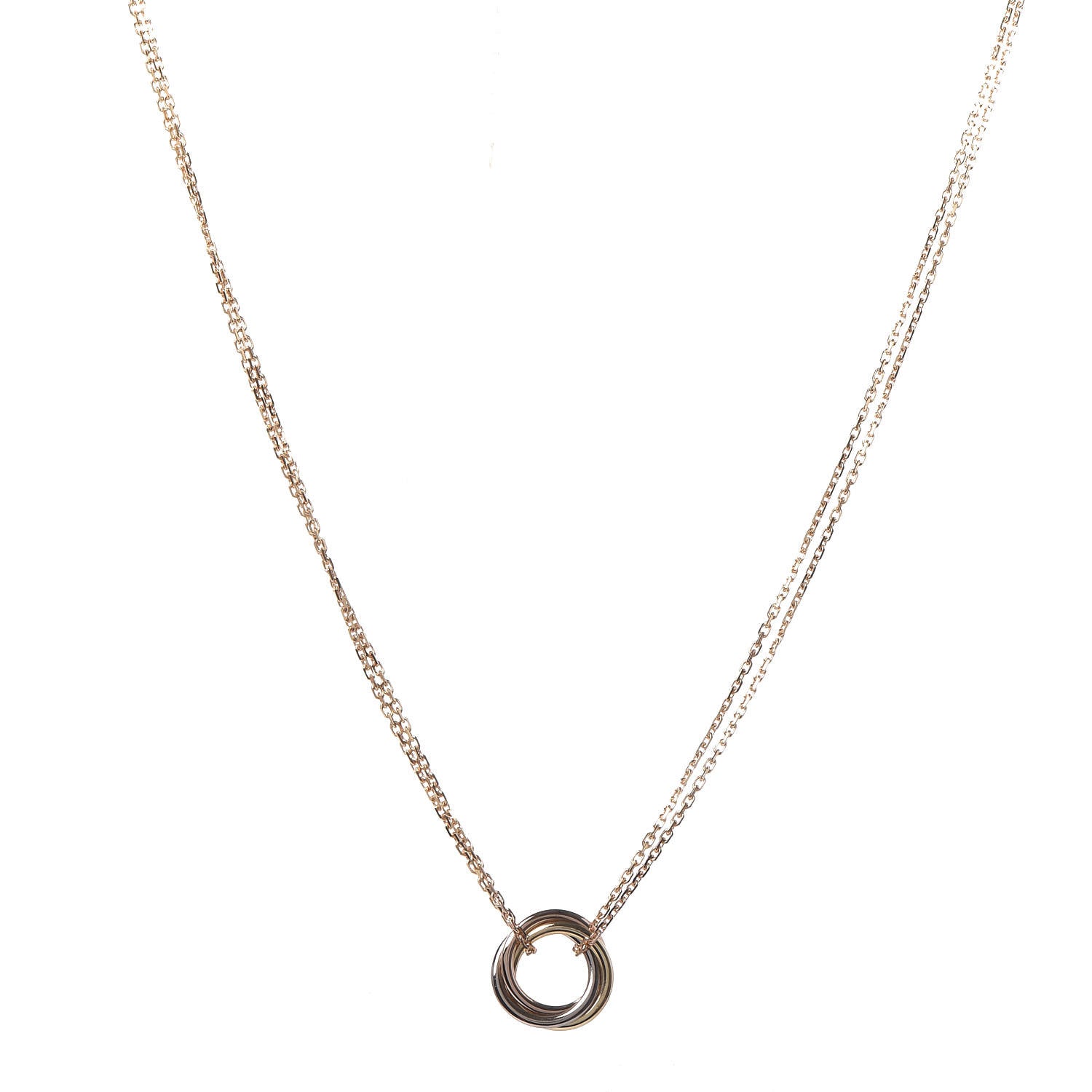 Cartier 18K Pink Yellow White Gold Trinity Double Chain Pendant Necklace 1 of 6