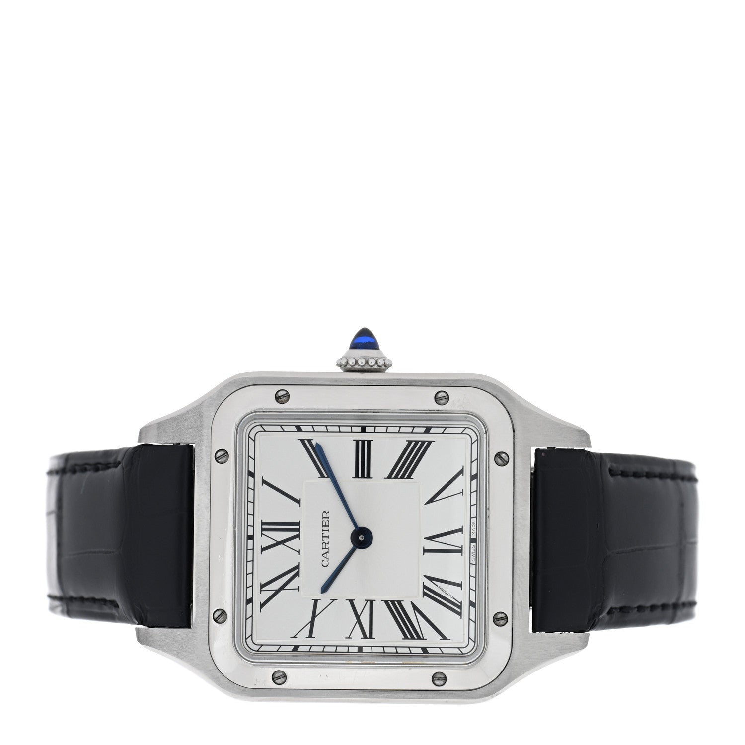 Cartier Stainless Steel Alligator 31.4mm Santos Dumont Quartz Watch Blue 4 of 10